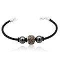 L&aelig;derarmb&aring;nd med Charm led og H&aelig;matit kugler